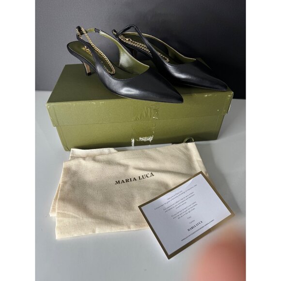 New Maria Luca Felicia Slingback Pump Black Leather Chain Anklet EU 36 US 6 - Picture 5 of 11